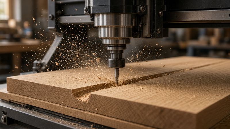 Fresadora CNC mecanizando un tablero de madera