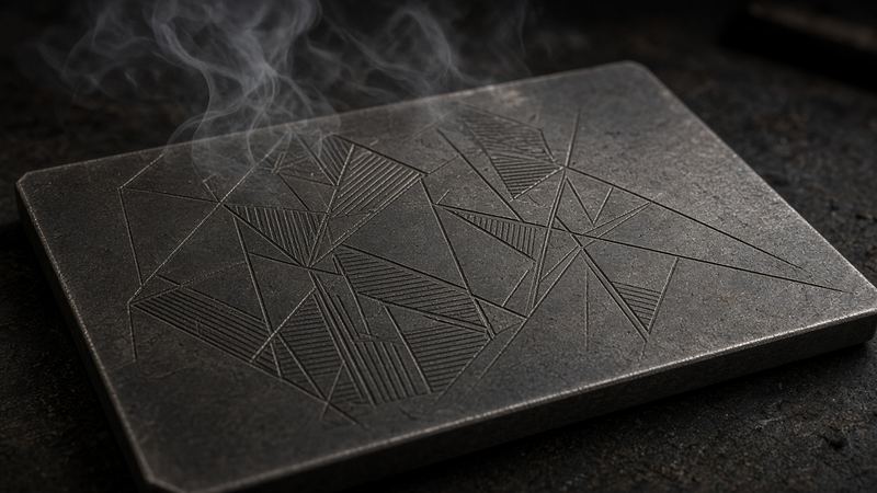 Láser marcando un grabado sobre una placa de metal